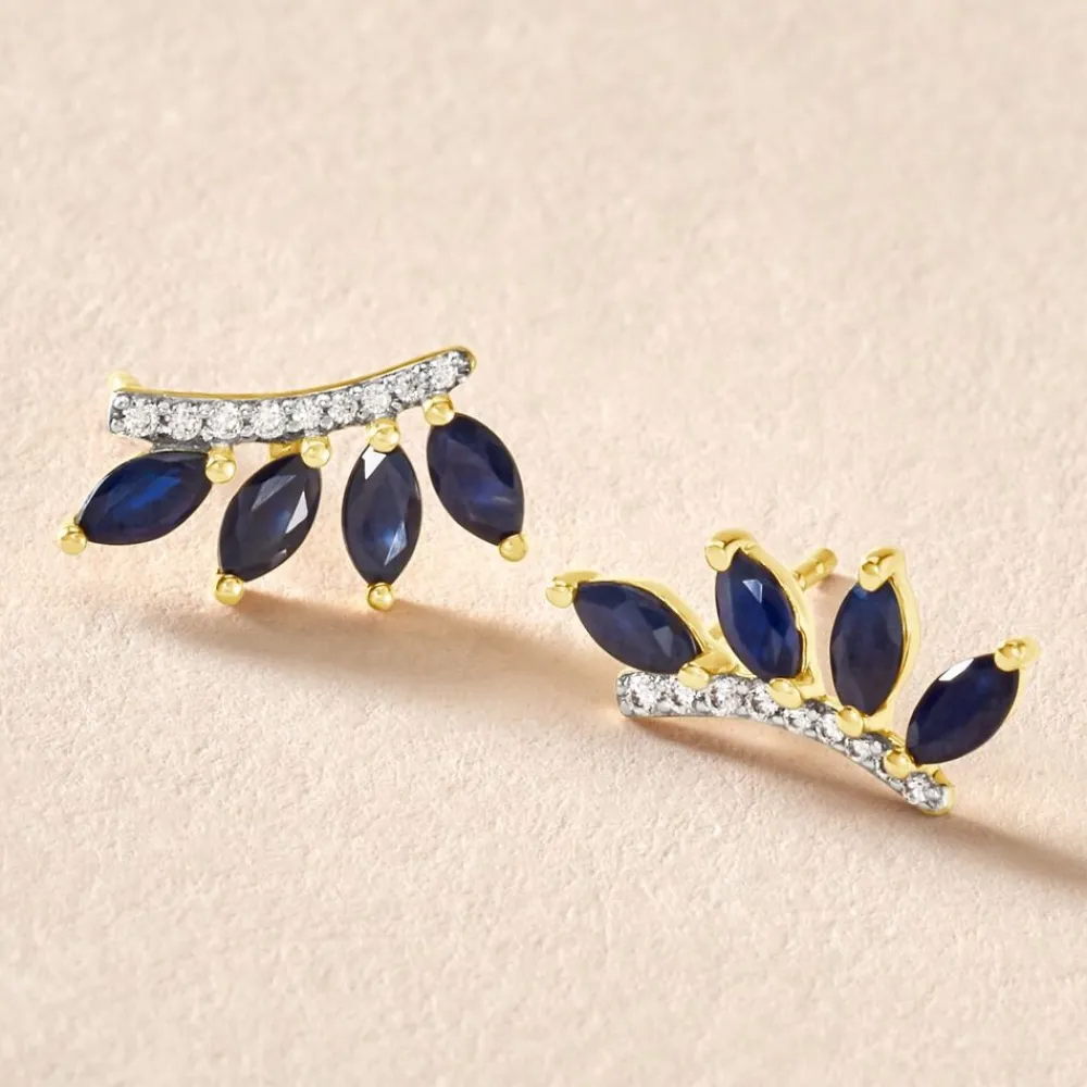 Marc Orian Cadeaux Mariage|Anniversaire De Mariage > Boucles D'oreilles Puces Navette Diamant or jaune saphir
