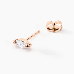 Boucles D'oreilles Puces Navette Argent Rose Oxyde De Zirconium