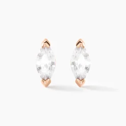 Boucles D'oreilles Puces Navette Argent Rose Oxyde De Zirconium
