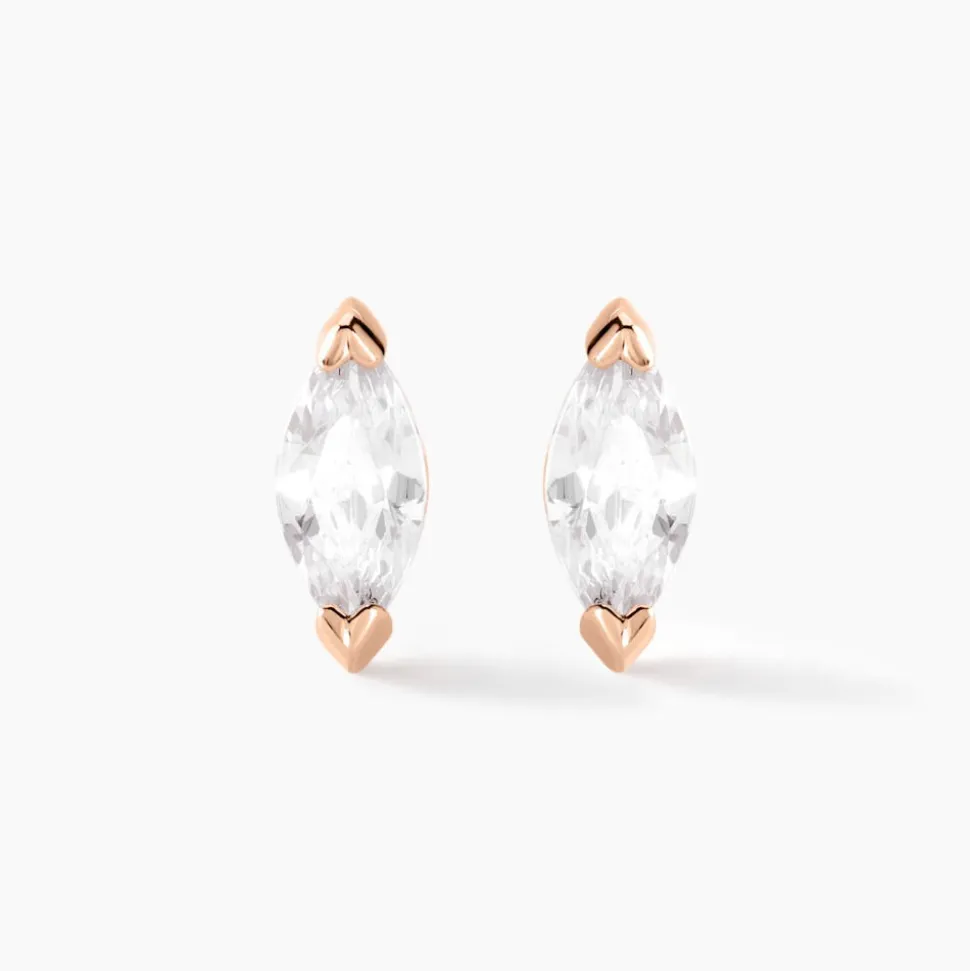 Boucles D'oreilles Puces Navette Argent Rose Oxyde De Zirconium