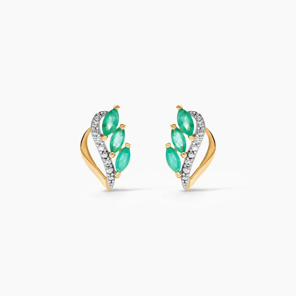 Marc Orian Bijoux Or|Anniversaire De Mariage > Boucles D'oreilles Puces Or Jaune Sheelagh Emeraudes Diamants