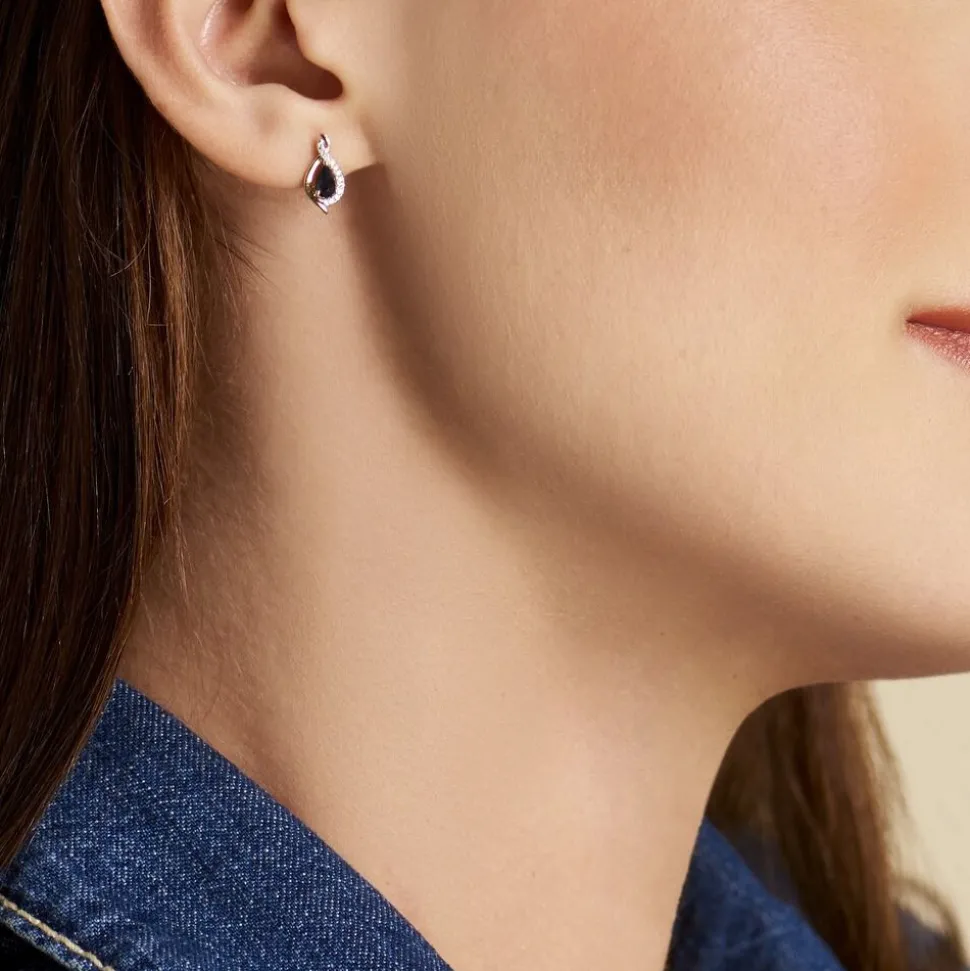 Boucles D'oreilles Puces Or Jaune Angelika Saphir