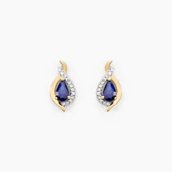 Boucles D'oreilles Puces Or Jaune Angelika Saphir