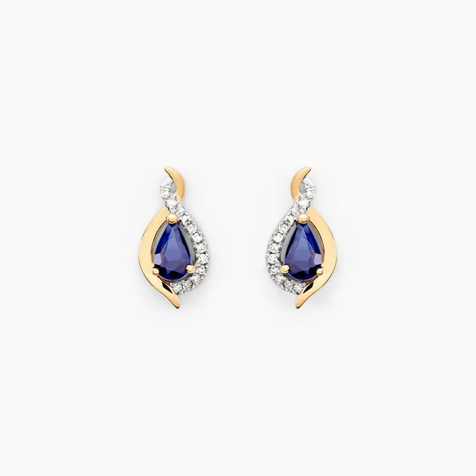 Boucles D'oreilles Puces Or Jaune Angelika Saphir