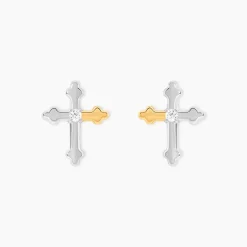 Boucles D'Oreilles Puces Or Jaune Argent Blanc Oxyde De Zirconium