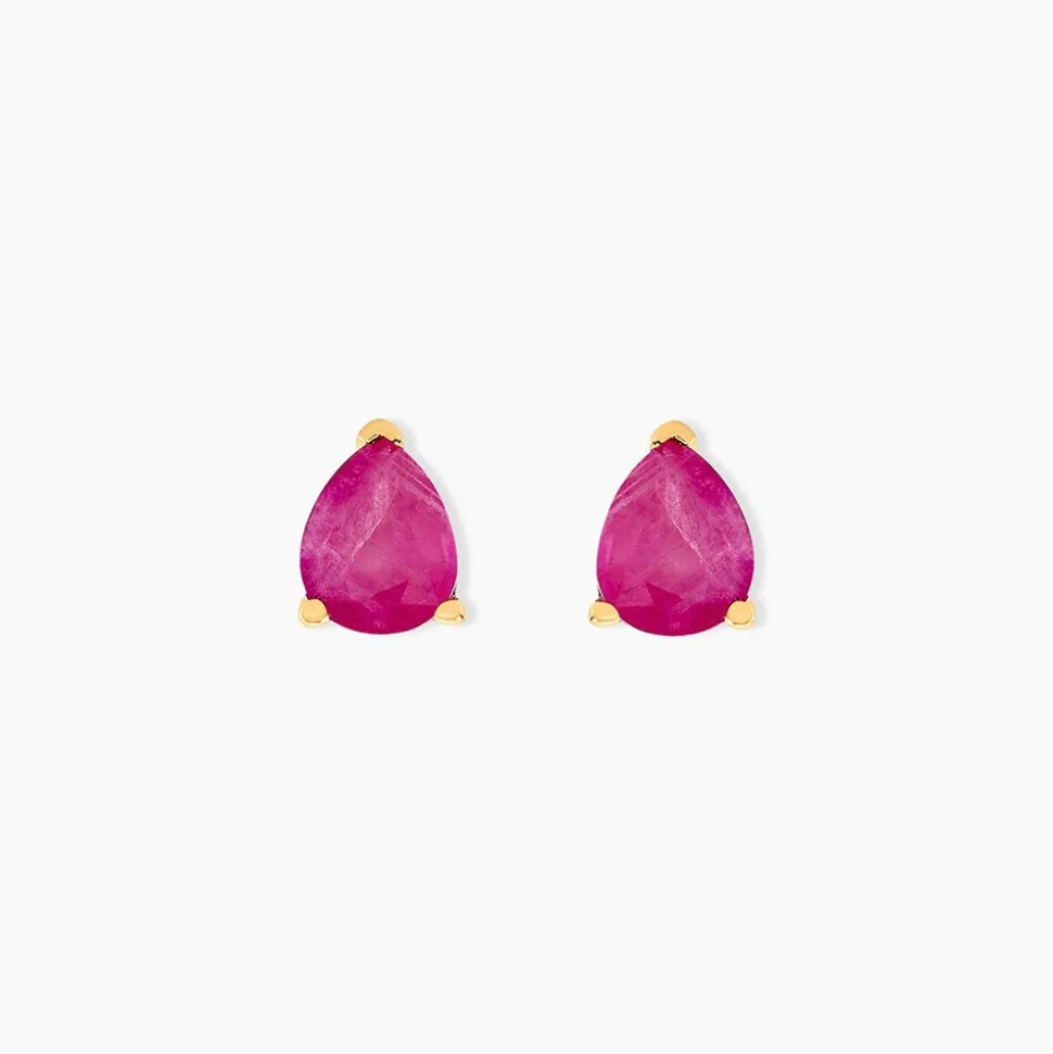 Boucles D'oreilles Puces Or Jaune Pluie D'Eclat Rubis