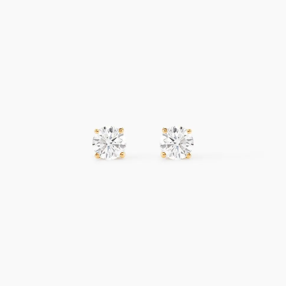 Boucles D'oreilles Puces Or Jaune Diamants Synthetique
