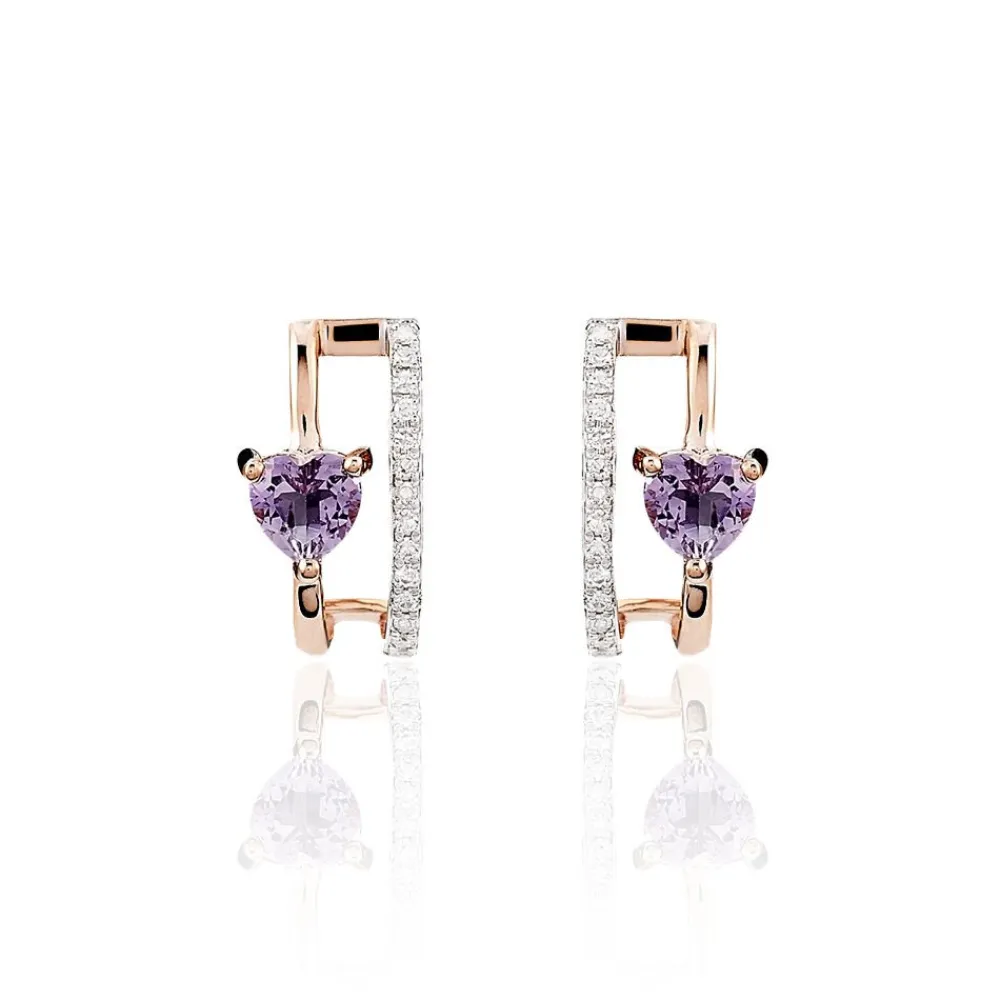 Marc Orian Anniversaire De Mariage|Boucles D'Oreilles Cœur > Boucles D'oreilles Puces Or Rose Amethyste Et Diamant