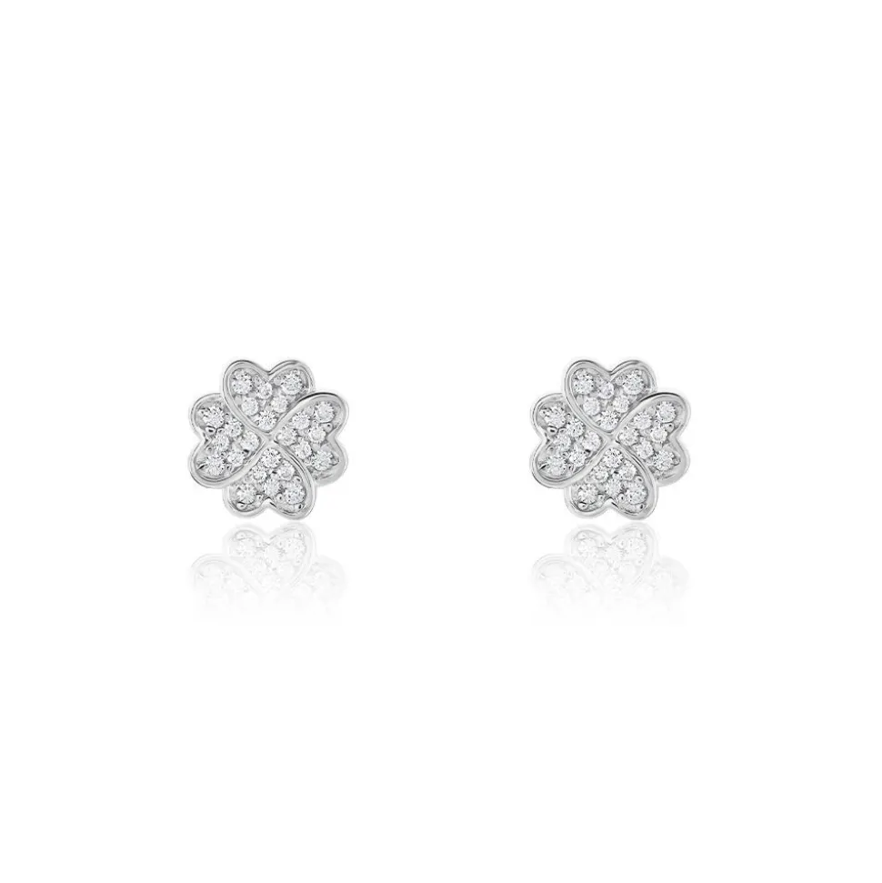 Boucles D'oreilles Puces Ottilie Argent Blanc Oxyde De Zirconium