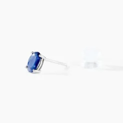 Boucles D'oreilles Puces Ovale Or Blanc Saphir