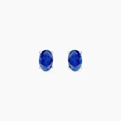 Boucles D'oreilles Puces Ovale Or Blanc Saphir
