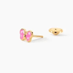 Boucles D'oreilles Puces Papillon Rose Or Jaune