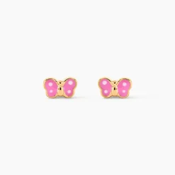 Boucles D'oreilles Puces Papillon Rose Or Jaune