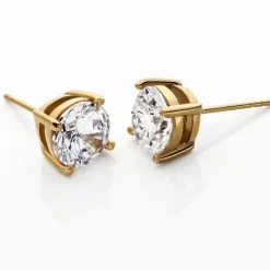 Boucles D'oreilles Puces Phebus Him Acier Doré Oxyde De Zirconium