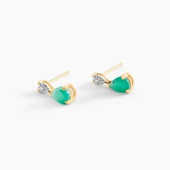 Marc Orian Cadeaux Mariage|Bijoux Or > Boucles D'Oreilles Puces Porfirio Or Jaune Emeraude Diamant