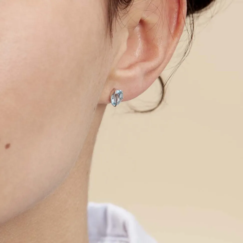 Boucles D'oreilles Puces Prudencia Or Blanc Topaze
