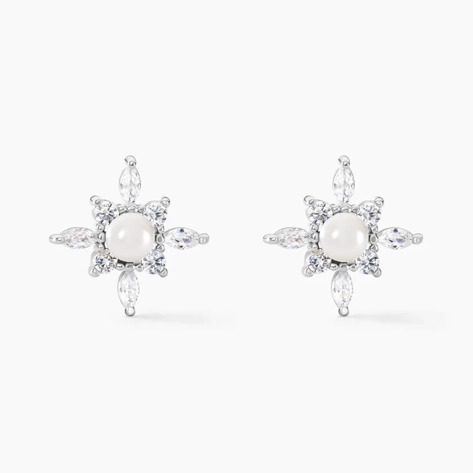 Boucles D'oreilles Puces Rhoda Argent Blanc Perle De Culture Oxyde
