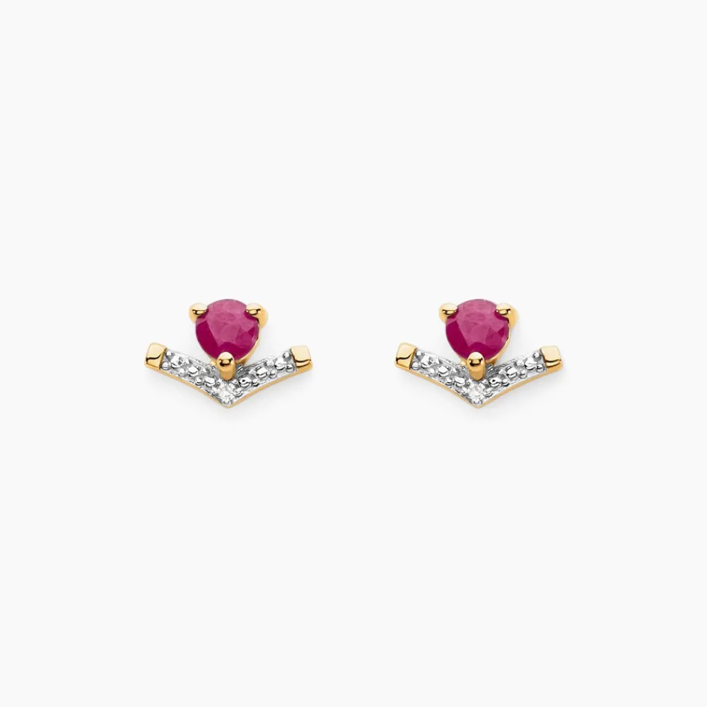 Marc Orian Cadeaux Mariage|Anniversaire De Mariage > Boucles D'oreilles Puces Sabella Or Jaune Rubis Diamant