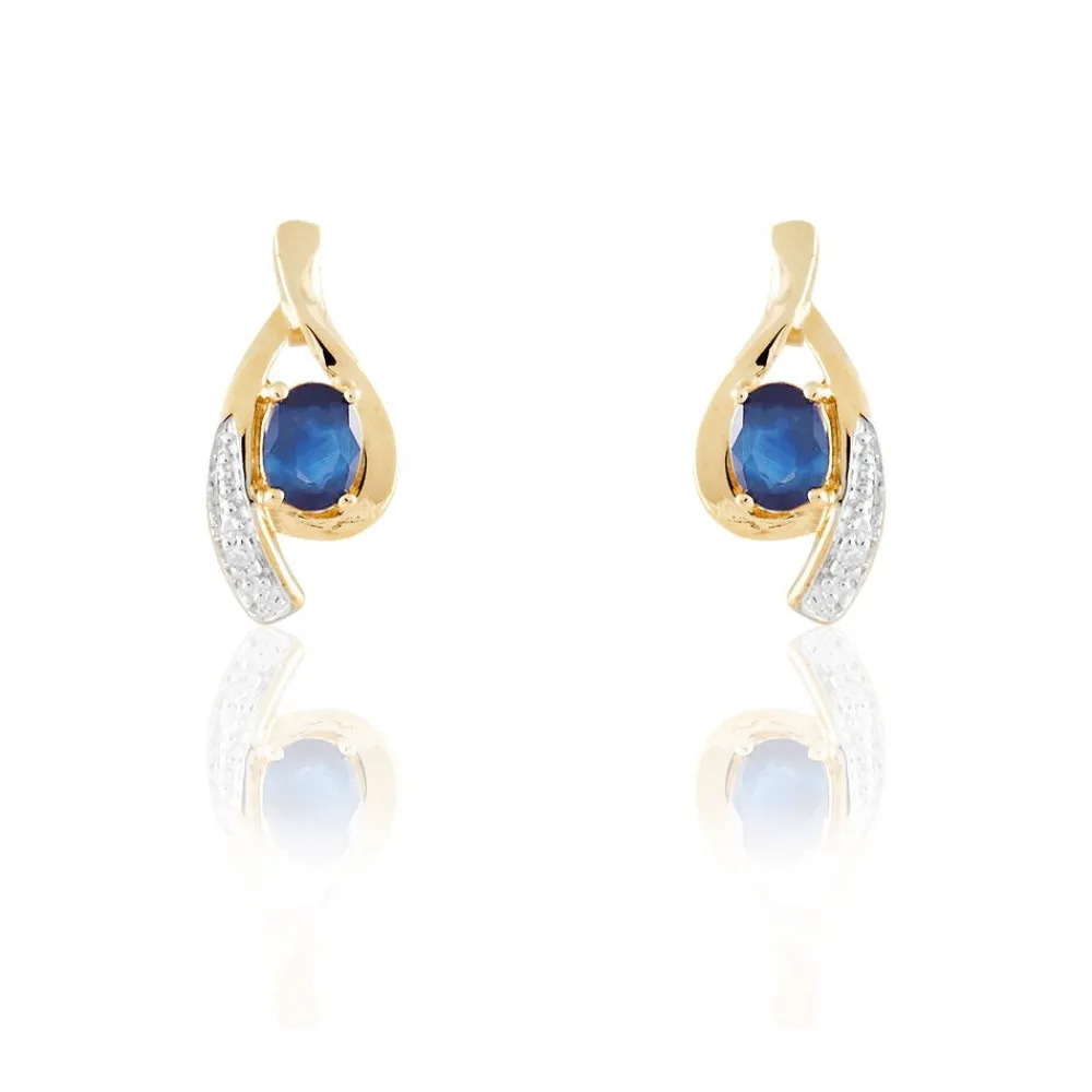 Marc Orian Cadeaux Mariage|Anniversaire De Mariage > Boucles D'oreilles Puces Sagesse Or Jaune Saphir Et Diamant