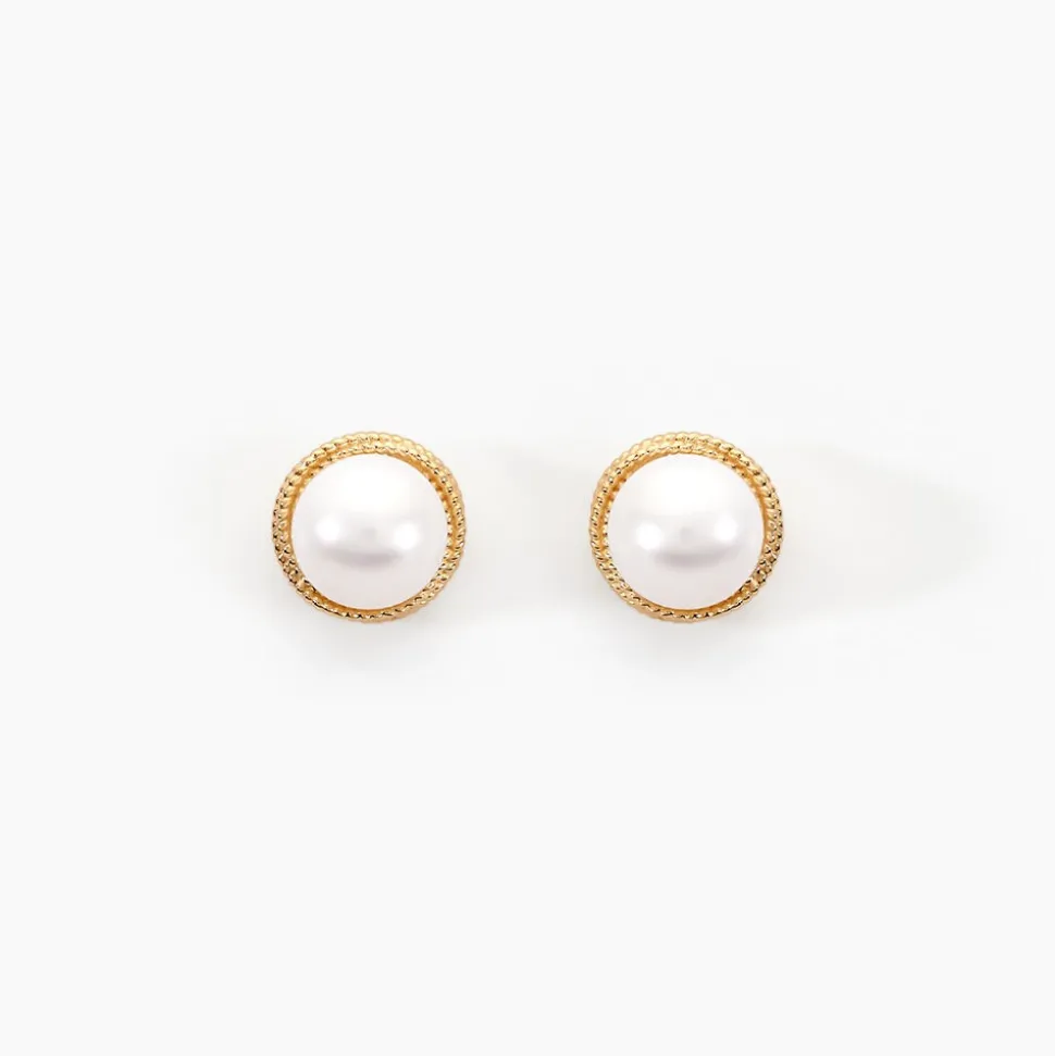 Boucles D'oreilles Puces Siera Or Jaune Perle De Culture