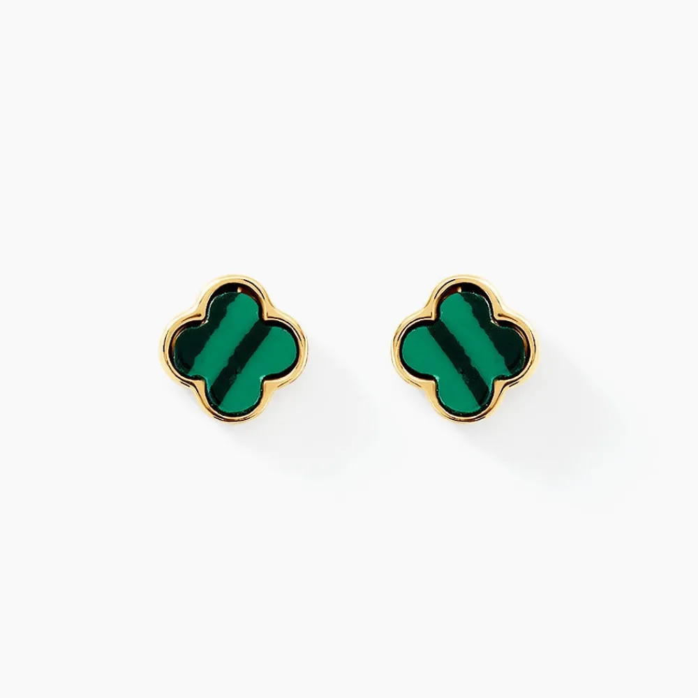 Marc Orian Idées Cadeaux Femme|Boucles D'Oreilles Or > Boucles D'oreilles Puces Stellya Or Jaune Malachite or jaune malachite vert