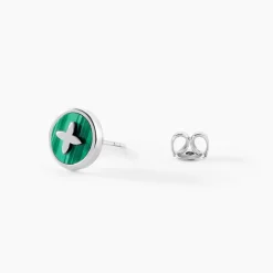 Marc Orian Boucles D'Oreilles Fleur|Boucles D'Oreilles Argent > Boucles D'Oreilles Puces Talismania Argent Blanc Malachite