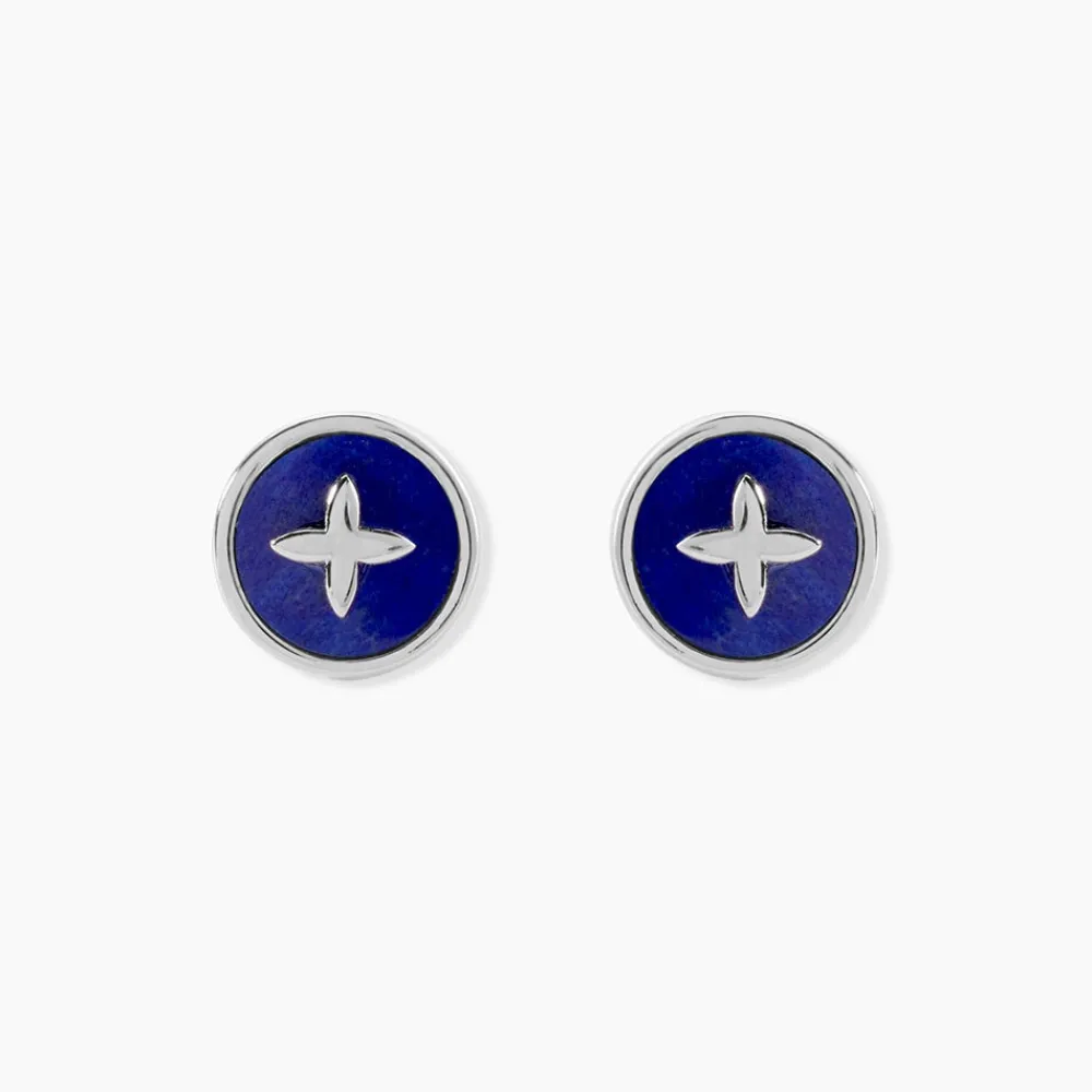 Marc Orian Boucles D'Oreilles Fleur|Boucles D'Oreilles Argent > Boucles D'Oreilles Puces Talismania Argent Blanc Lapis Lazuli