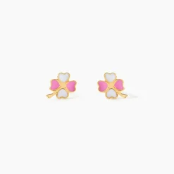 Boucles D'oreilles Puces Trefle Email Or Jaune