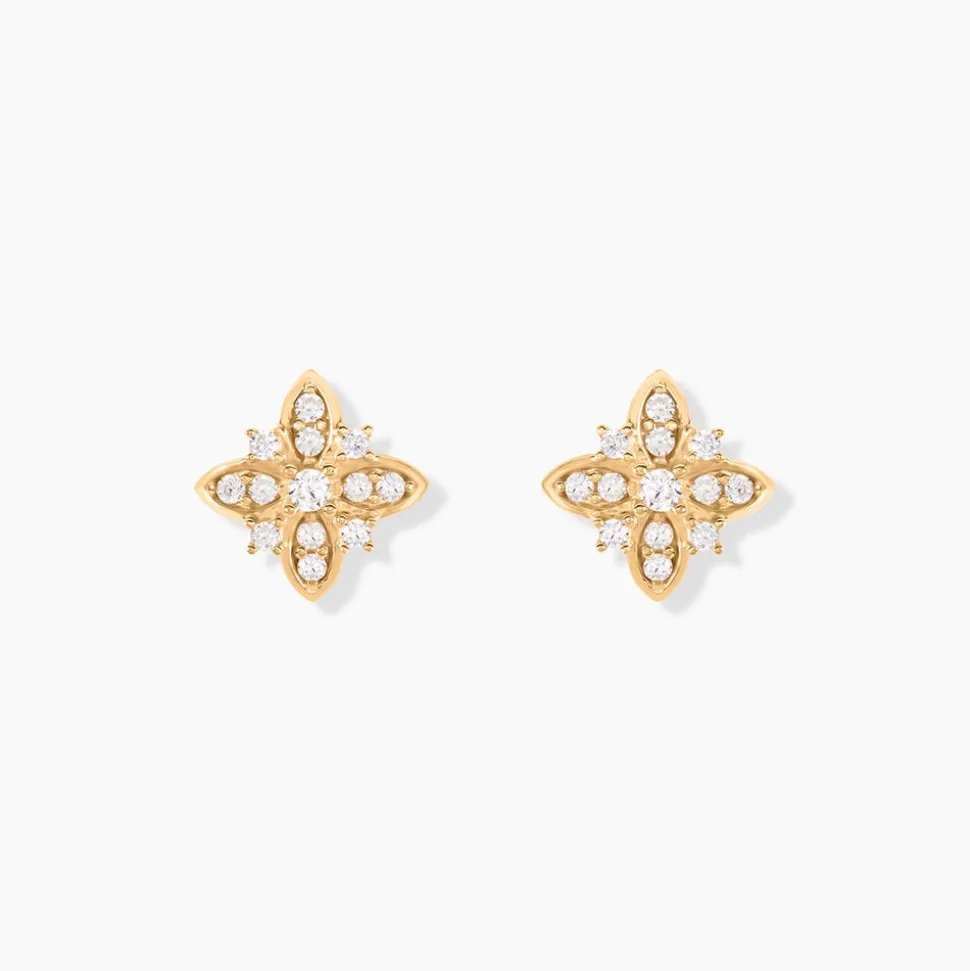 Boucles D'oreilles Puces Vaiana Plaqué Or Jaune Oxyde De Zirconium