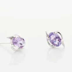 Marc Orian Cadeaux Mariage|Boucles D'Oreilles Améthyste > Boucles D'oreilles Puces Vrille Ovale Or Blanc Amethyste
