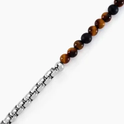 Marc Orian Bracelets Homme|Bracelets Acier Inoxydable > Bracelet Acier Blanc Christiano œil De Tigre Onyx