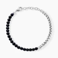 Marc Orian Bracelets Homme|Bracelets Acier Inoxydable > Bracelet Acier Blanc Christiano Onyx
