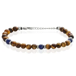 Marc Orian Bracelets Homme|Bracelets Quartz > Bracelet Acier Blanc Delfino œil De Tigre Sodalite