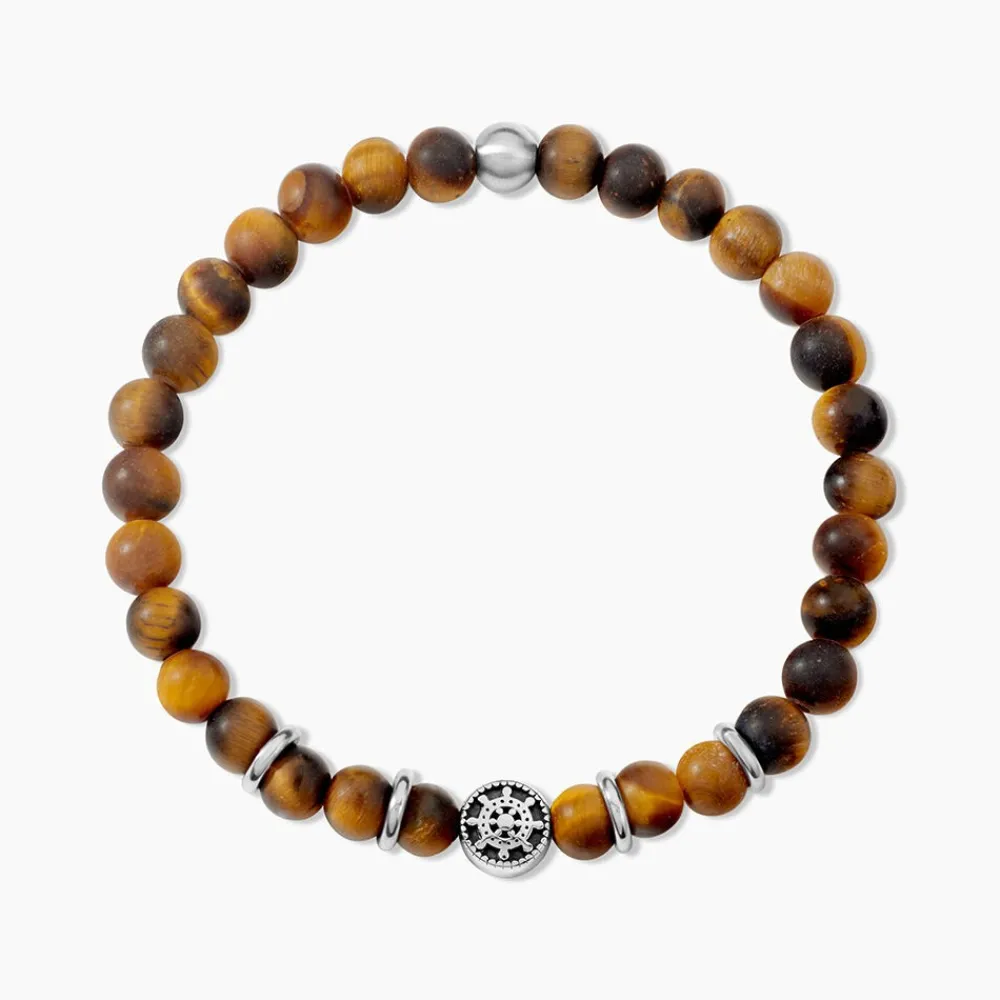 Marc Orian Bracelets Homme|Bracelets Quartz > Bracelet Acier Huguesi Boules Oeil De Tigre