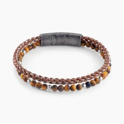 Bracelet Cuir Cuir De Vache Marron Oeil De Tigre