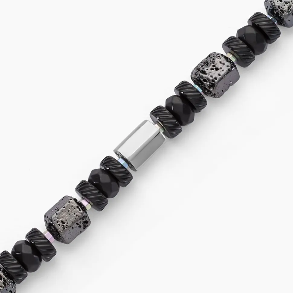 Bracelet Dark Pearl Acier Bicolore Pierre De Lave Hématite