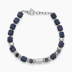 Bracelet Dark Pearl Acier Blanc Hématite Pierre De Lave Agate