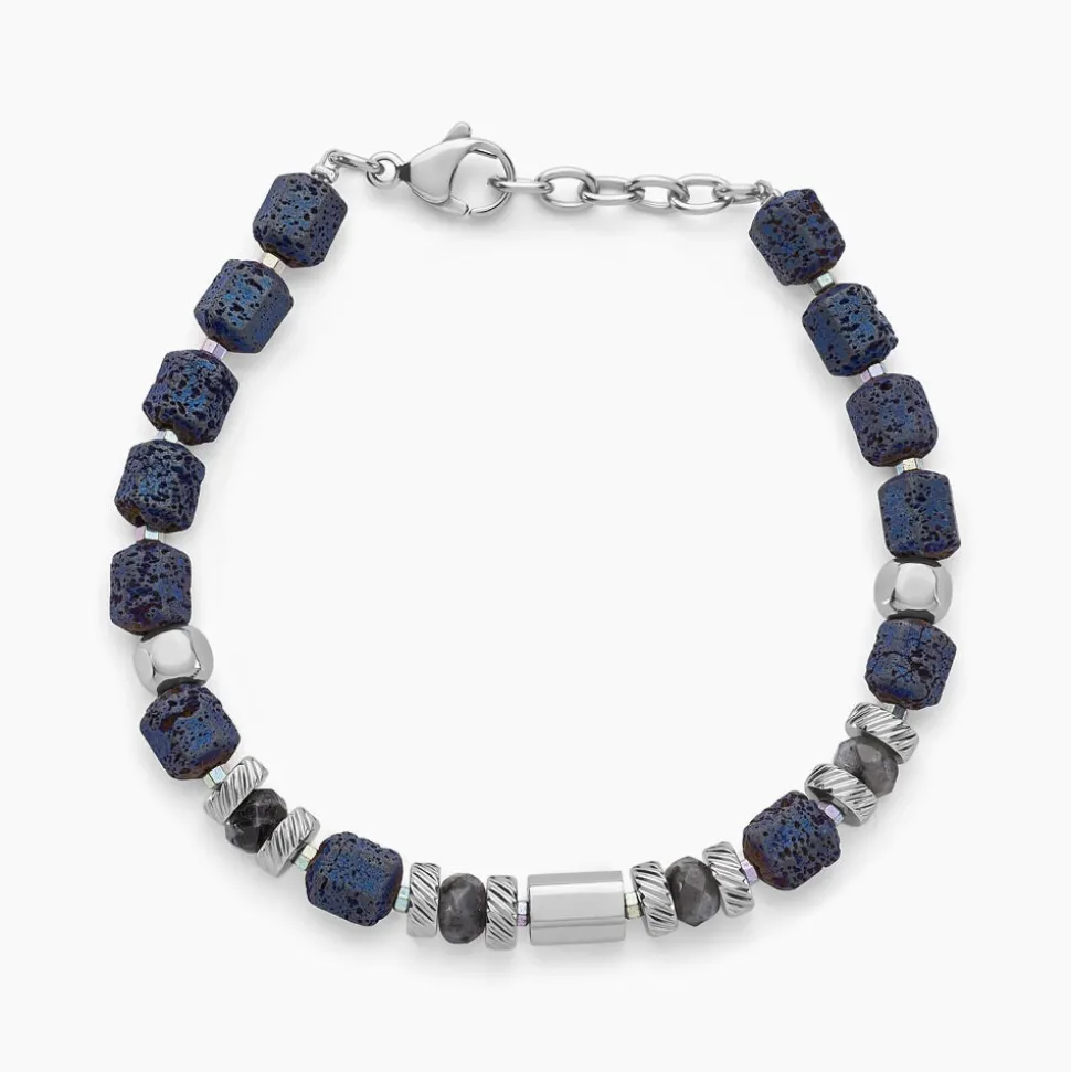 Bracelet Dark Pearl Acier Blanc Hématite Pierre De Lave Agate