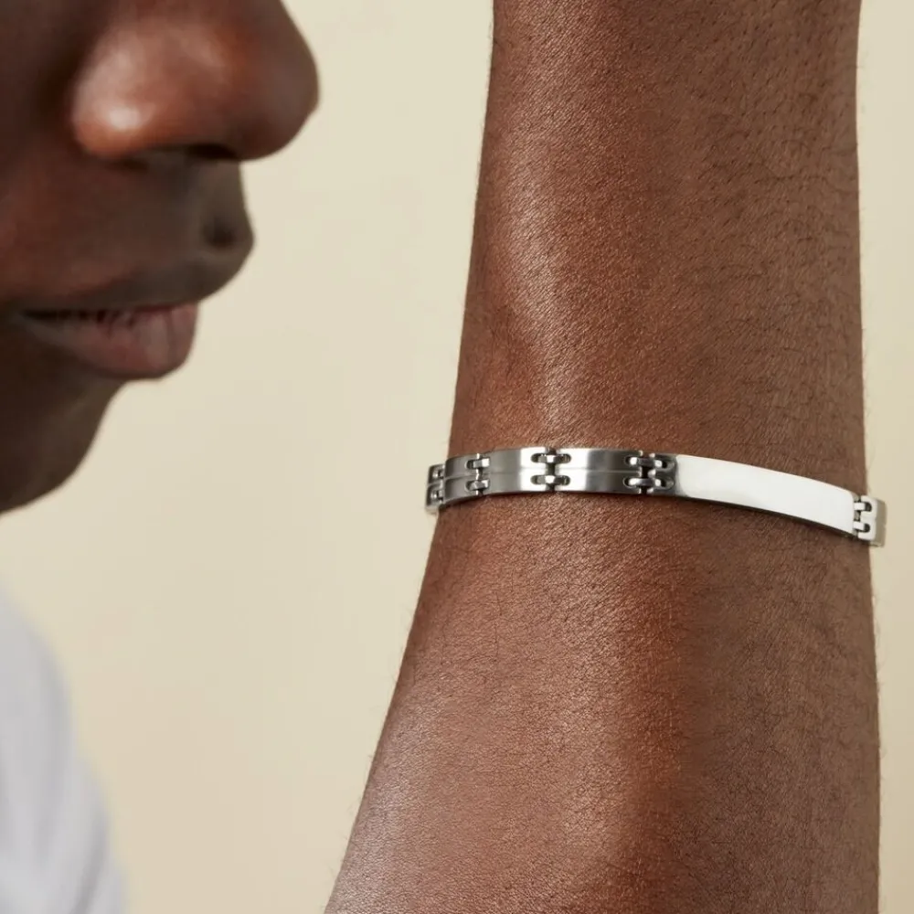Marc Orian Bracelets Homme|Bracelets Acier Inoxydable > Bracelet Identité Isidore Acier Blanc