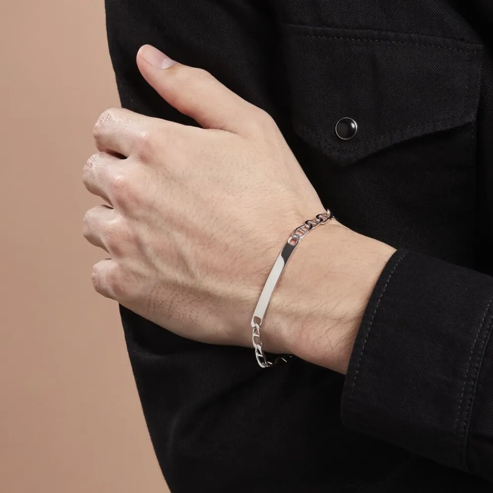Marc Orian Gourmettes Argent|Bracelets Homme > Bracelet Identité Zak Argent Blanc