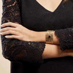 Marc Orian Bracelets Acier Inoxydable|Bracelets Joncs > Bracelet Jonc Acier Doré Maurits Agate