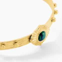 Marc Orian Bracelets Acier Inoxydable|Bracelets Joncs > Bracelet Jonc Athena Acier Doré Malachite