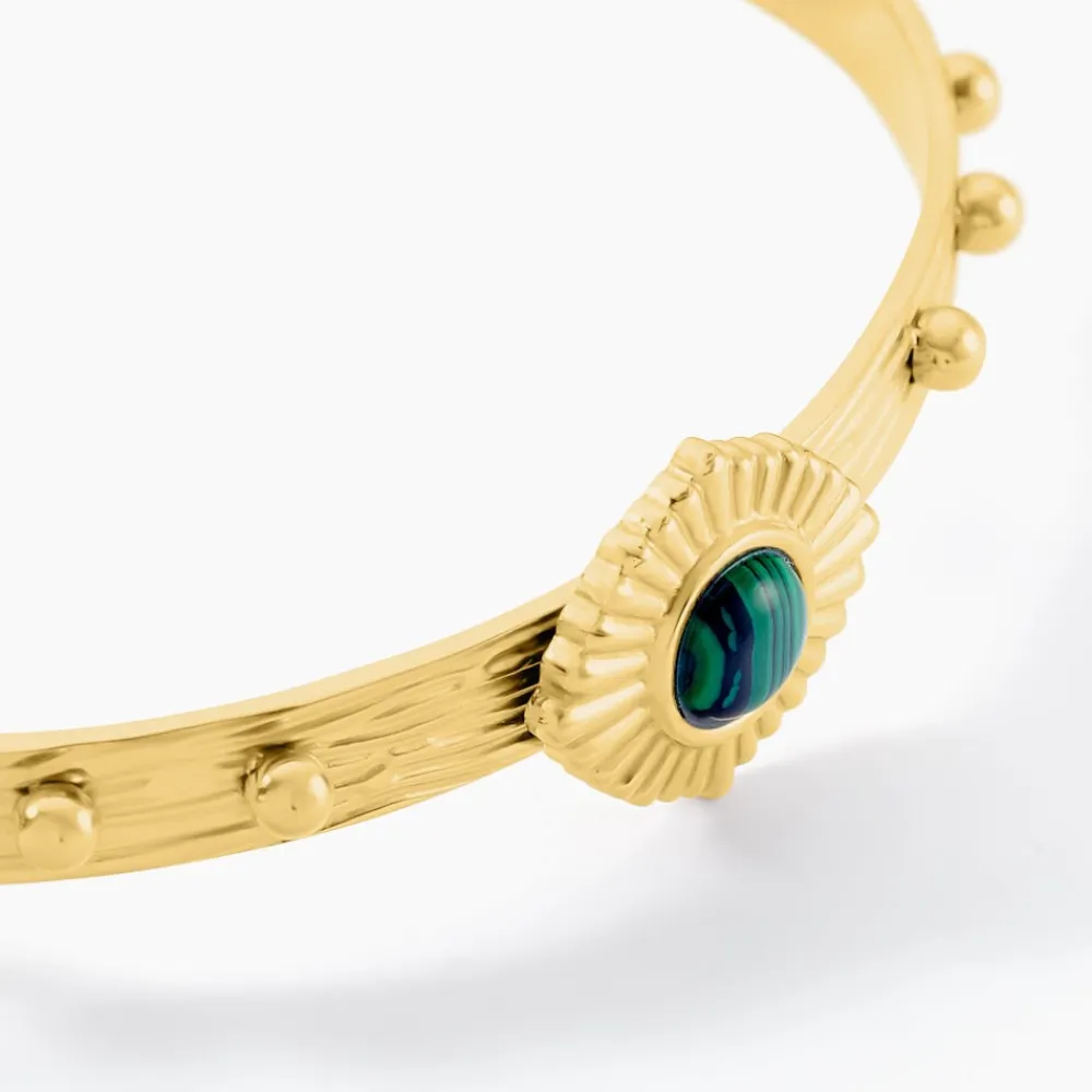 Marc Orian Bracelets Acier Inoxydable|Bracelets Joncs > Bracelet Jonc Athena Acier Doré Malachite