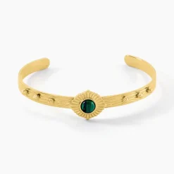 Marc Orian Bracelets Acier Inoxydable|Bracelets Joncs > Bracelet Jonc Athena Acier Doré Malachite