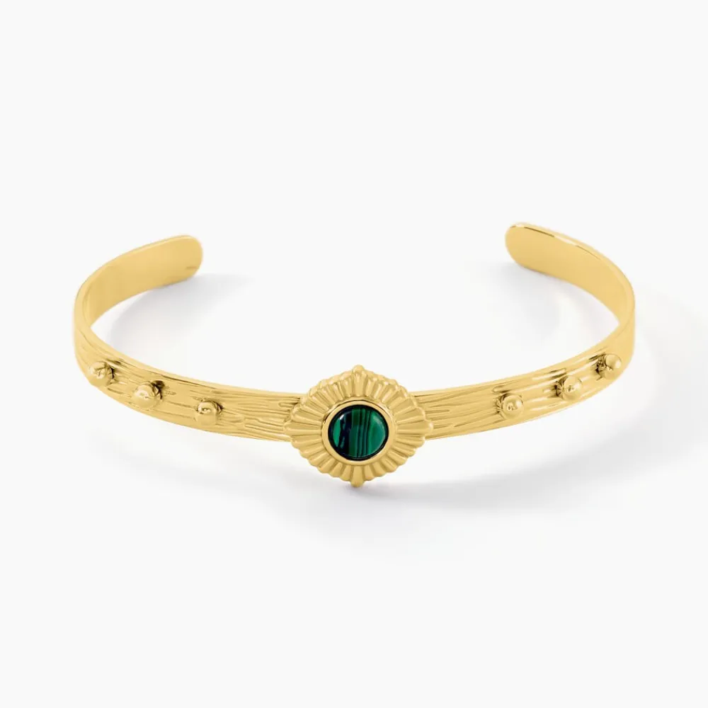 Marc Orian Bracelets Acier Inoxydable|Bracelets Joncs > Bracelet Jonc Athena Acier Doré Malachite