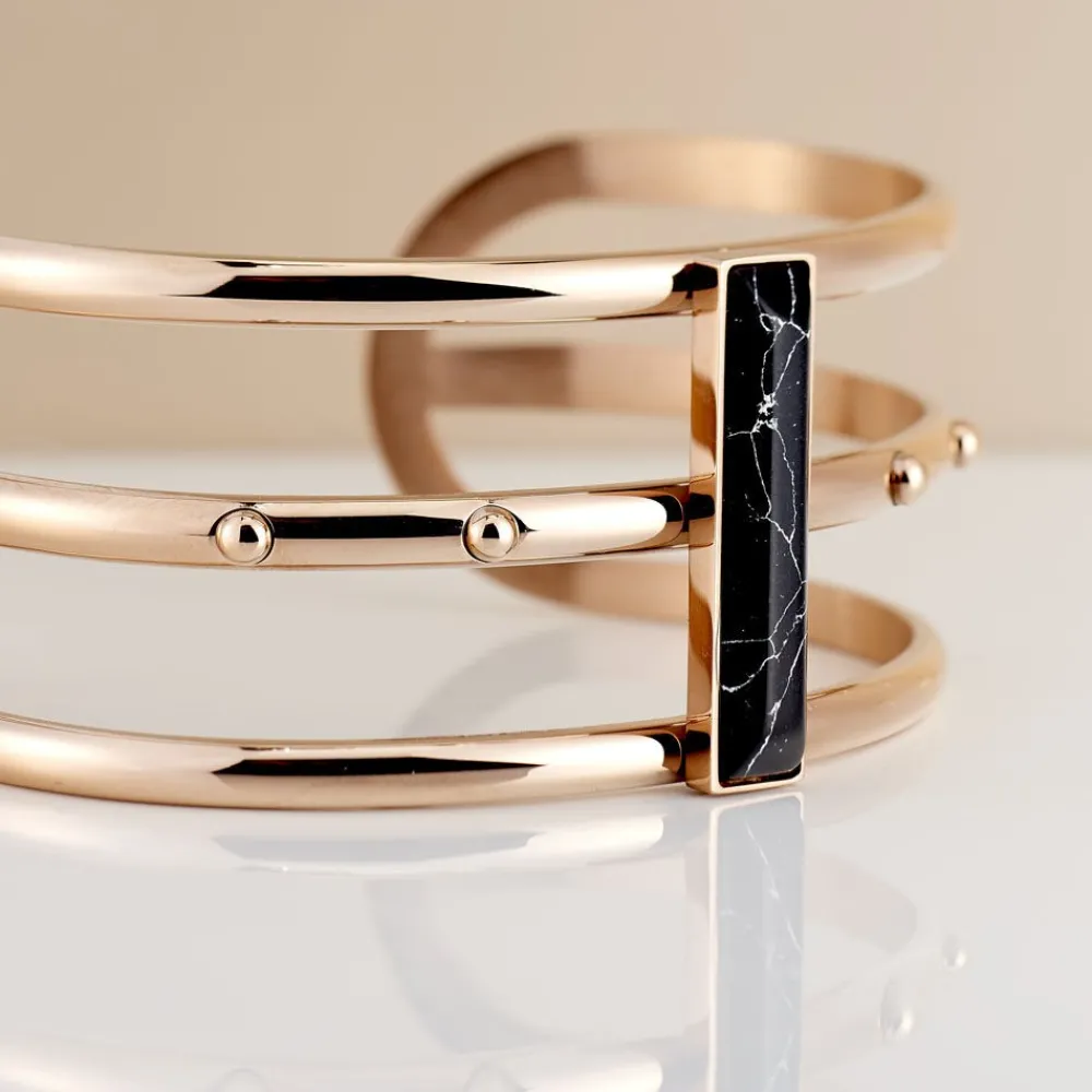IMAGINE Bracelets Acier Inoxydable|Bracelets Joncs > Bracelet Jonc Medina Acier Rose Pierre De Synthese
