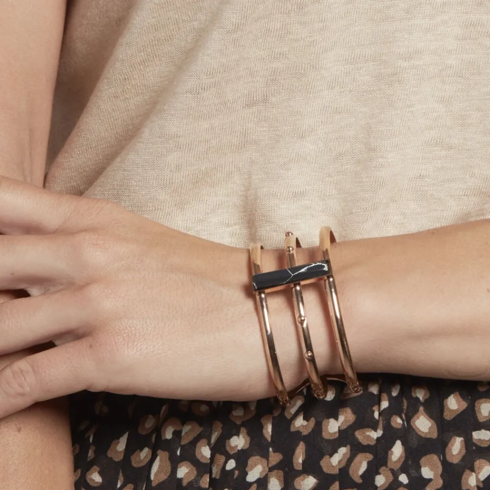 IMAGINE Bracelets Acier Inoxydable|Bracelets Joncs > Bracelet Jonc Medina Acier Rose Pierre De Synthese