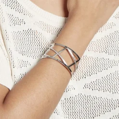 IMAGINE Bracelets Acier Inoxydable|Bracelets Joncs > Bracelet Jonc Melodi Acier Blanc Strass