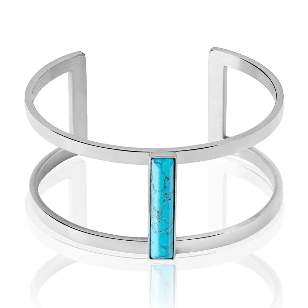 IMAGINE Bracelets Acier Inoxydable|Bracelets Joncs > Bracelet Jonc Merylie Acier Blanc Pierre De Synthese