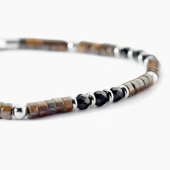 JOURDAN Bracelets Homme|Bracelets Acier Inoxydable > Bracelet Acier Blanc Pierre De Synthese Bronzite Agate